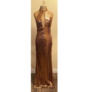 Hot Miami styles - Elegant Rose Gold Sequin Halter Gown
